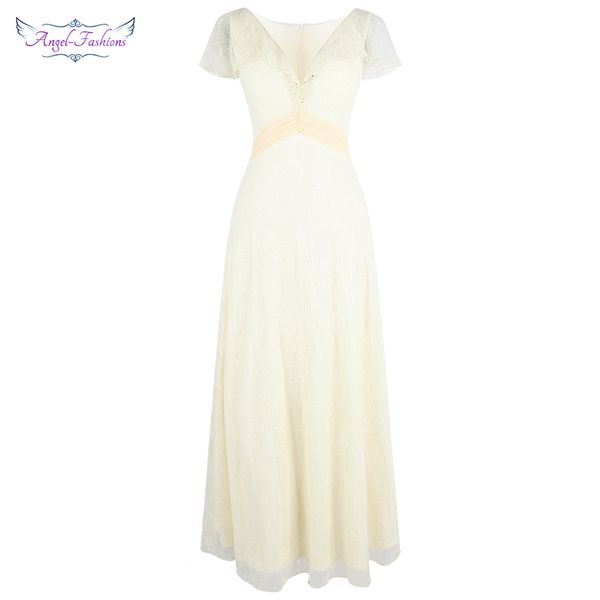 party dresses angel-fashions women's v neck lace cap sleeves evening dress beading ruched long formal ivory w-190508-s, White;black
party dresses angel-fashions women's v neck lace cap sleeves evening dress beading ruched long formal ivory w-190508-s, White;black
