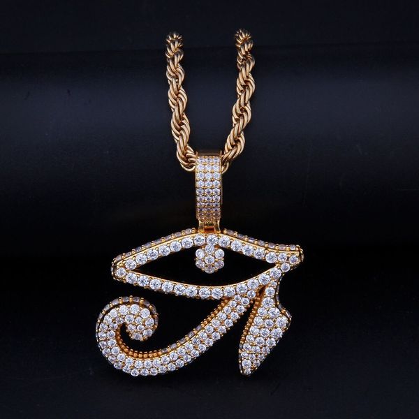 

hip hop jewelry horus eyes pendant necklace gold silver color bling cubic zircon men women's necklace for gift