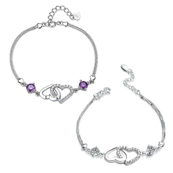 love double heart shape bracelet 925 sterling silver women girls jewellery gift, Black
love double heart shape bracelet 925 sterling silver women girls jewellery gift, Black