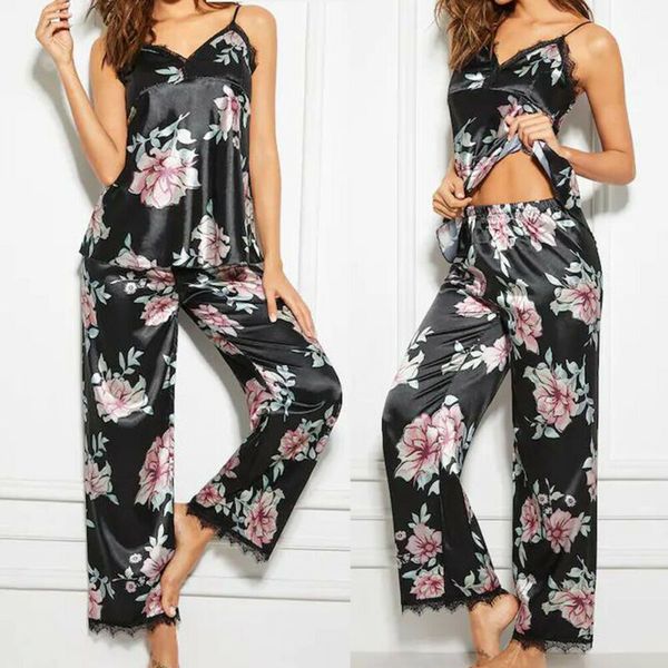 women's sleepwear women pajamas faux silk satin set vintage flower print sleeveless long pants 2 piece autumn winter homewear, Black;red
women's sleepwear women pajamas faux silk satin set vintage flower print sleeveless long pants 2 piece autumn winter homewear, Black;red
