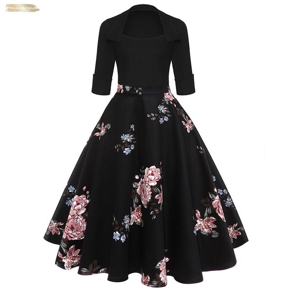 a-line 3 floral women midi vintage flare print 4 sleeves high waist dress 1960s audrey hepburn rockabilly vestidos designer clothes, Black;gray
a-line 3 floral women midi vintage flare print 4 sleeves high waist dress 1960s audrey hepburn rockabilly vestidos designer clothes, Black;gray
