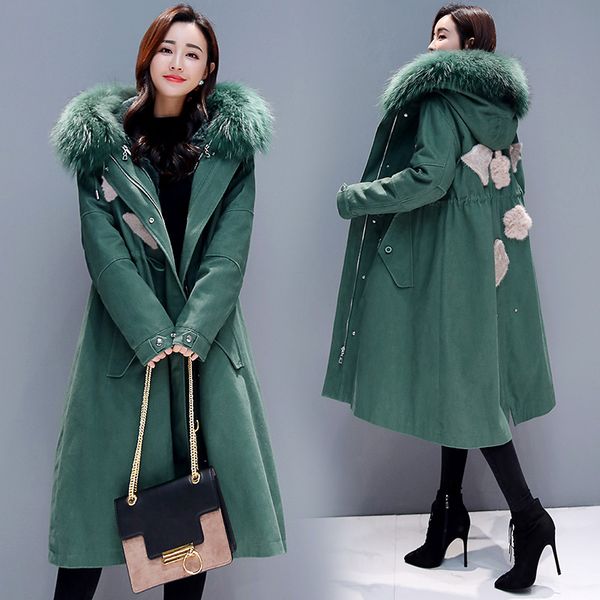 large fur collar cotton-padded jacket women's 2018 new style large size loose-fit winter brushed and thick long over-the-knee wa, Blue;black
large fur collar cotton-padded jacket women's 2018 new style large size loose-fit winter brushed and thick long over-the-knee wa, Blue;black