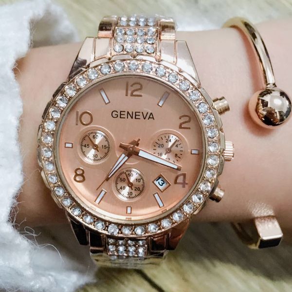 luxury geneva brand rose gold crystal quartz watch women three eyes stainless steel calendar dress watches, Slivery;brown
luxury geneva brand rose gold crystal quartz watch women three eyes stainless steel calendar dress watches, Slivery;brown