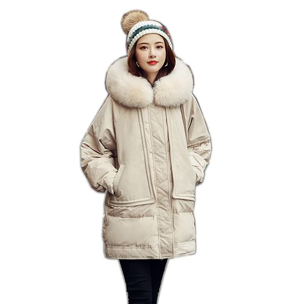 new down jacket thick korean long winter white down jacket women large real fur collar loose womens coats de mujer, Black
new down jacket thick korean long winter white down jacket women large real fur collar loose womens coats de mujer, Black