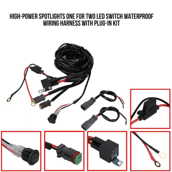 

work light fog light high power spotlight one for two led switch waterproof wiring harness with male plug kit