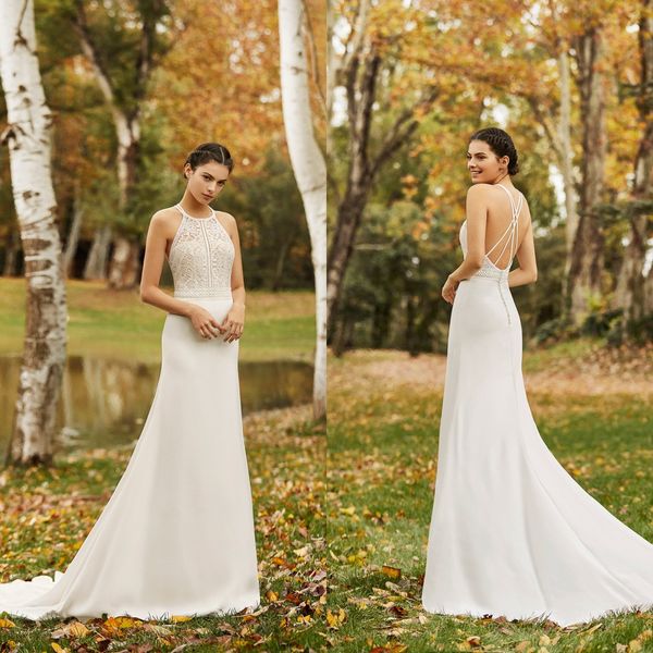 2020 backless mermaid wedding dresses appliques halter country bridal gowns sleeveless sweep train custom made vestidos de novia, White
2020 backless mermaid wedding dresses appliques halter country bridal gowns sleeveless sweep train custom made vestidos de novia, White