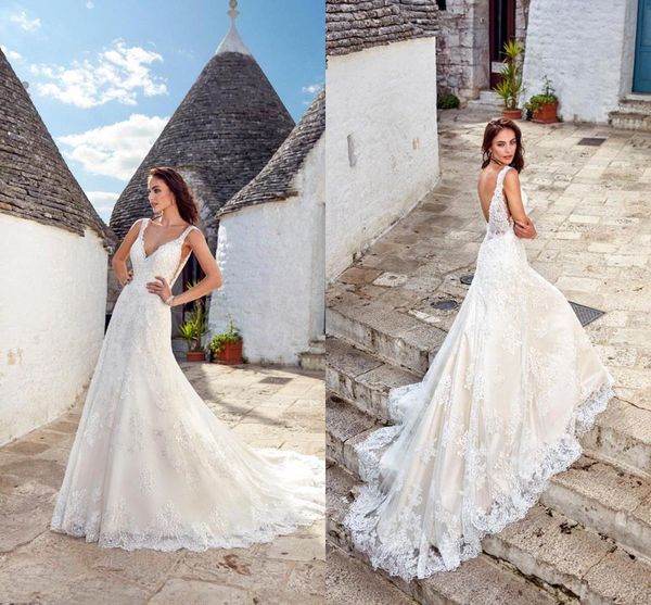 romantic ivory deep v neck lace wedding dresses 2019 a line tulle full lace appliqued backless wedding bridal gowns for beach garden, White
romantic ivory deep v neck lace wedding dresses 2019 a line tulle full lace appliqued backless wedding bridal gowns for beach garden, White