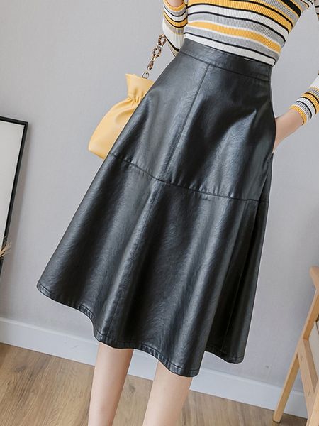 autumn and winter new korean fashion long black skirt female high waist was thin pleated skirt pu leather
autumn and winter new korean fashion long black skirt female high waist was thin pleated skirt pu leather