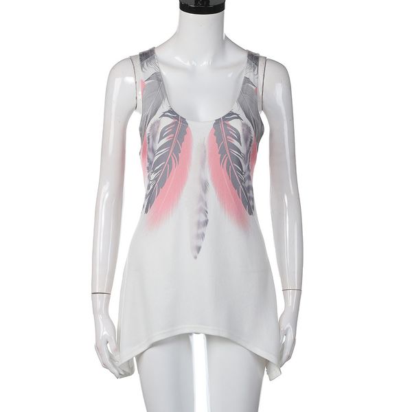 women feather sleeveless shirts casual tank long section round neck sling fit loose casual t-shirt ropa mujer, White
women feather sleeveless shirts casual tank long section round neck sling fit loose casual t-shirt ropa mujer, White