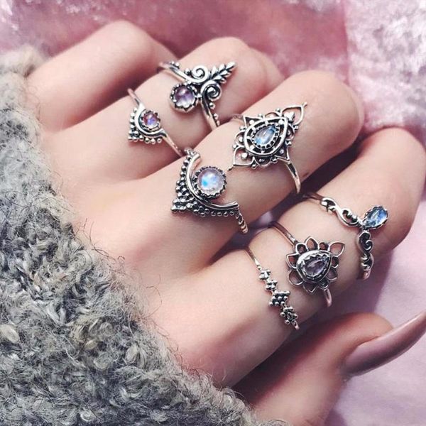ins fashion jewelry punk european and american-style exaggerated personality carving statues stone gem lotus 7pcs ring set, Silver
ins fashion jewelry punk european and american-style exaggerated personality carving statues stone gem lotus 7pcs ring set, Silver