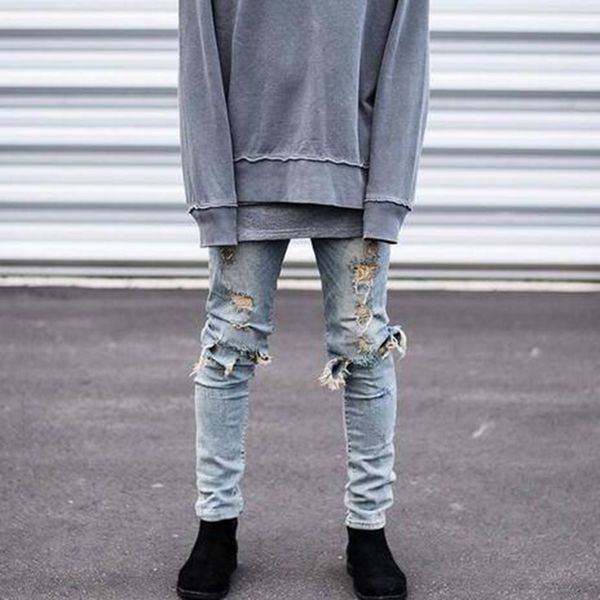 new fashion jeans men ripped biker jeans skinny slim fit denim pants trousers high street destroyed men, Blue
new fashion jeans men ripped biker jeans skinny slim fit denim pants trousers high street destroyed men, Blue