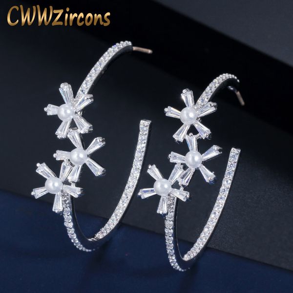cwwzircons elegant cubic zirconia flower big circle round pearl hoop earrings for women fashion jewelry accessories cz579, Golden;silver
cwwzircons elegant cubic zirconia flower big circle round pearl hoop earrings for women fashion jewelry accessories cz579, Golden;silver