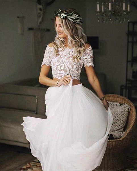 fashion bohemian beach wedding dresses two pieces lace off shoulders tulle ruched hollow back boho wedding dress bridal gowns h057, White
fashion bohemian beach wedding dresses two pieces lace off shoulders tulle ruched hollow back boho wedding dress bridal gowns h057, White