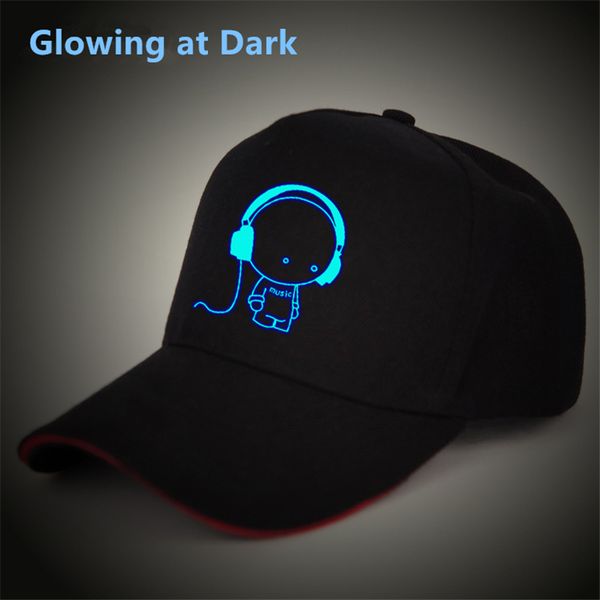 

tokyo ghoul fairytail music headphone luminous glow at dark baseball cap men women hip hop rapper bboy cap, Blue;gray