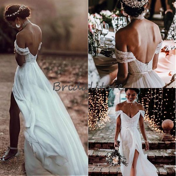 exquisite front slits boho wedding dresses off shoulder chiffon beach wedding dress low bare backless african bridal gown 2019, White
exquisite front slits boho wedding dresses off shoulder chiffon beach wedding dress low bare backless african bridal gown 2019, White