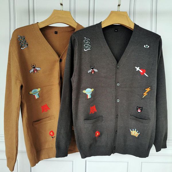 early autumn new mens designer sweaters fashion crochet embroidery v-neck pattern knit cardigan coat casual mens sweater size s-2xl, Black;brown
early autumn new mens designer sweaters fashion crochet embroidery v-neck pattern knit cardigan coat casual mens sweater size s-2xl, Black;brown