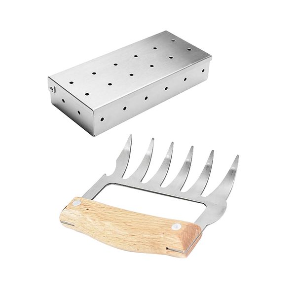 meat smoking barbecue smoker box for bbq wood chips,& 1pcs meat claw