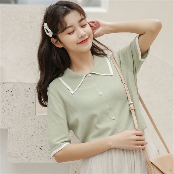 2020 temperament xiaoqing new ultra-age lapel single-breasted ice silk knitted short-sleeved t-shirt women's 2020 temperament xiaoqing, White
2020 temperament xiaoqing new ultra-age lapel single-breasted ice silk knitted short-sleeved t-shirt women's 2020 temperament xiaoqing, White
