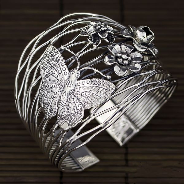 925 sterling silver thailand imported originally designed handmade silver retro-opening butterfly flower broad-plate bracelet, Golden;silver
925 sterling silver thailand imported originally designed handmade silver retro-opening butterfly flower broad-plate bracelet, Golden;silver