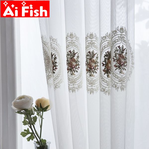 europe simple embroidered window screen tulle for living room american style white rose lace sheer kitchen curtains wp243#40
europe simple embroidered window screen tulle for living room american style white rose lace sheer kitchen curtains wp243#40