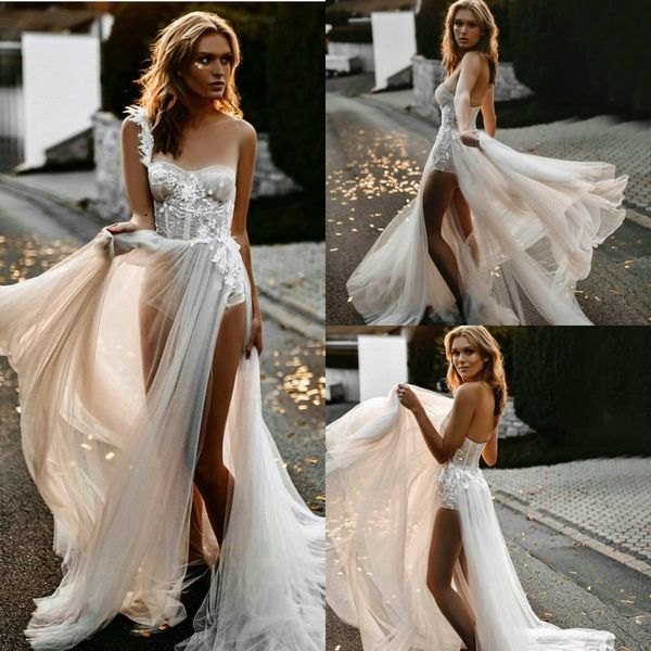 2020 new bohemian wedding dresses one shoulder lace appliqued a line high split wedding gowns custom made short pants vestidos de novia, White
2020 new bohemian wedding dresses one shoulder lace appliqued a line high split wedding gowns custom made short pants vestidos de novia, White