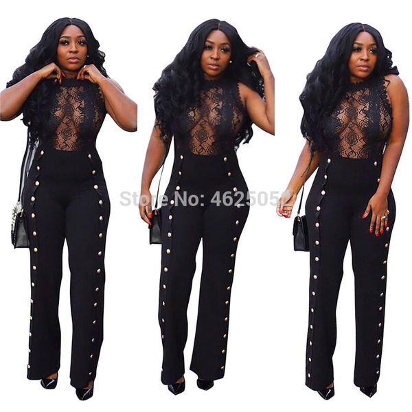 women new sleeveless lace embroidery see though patchwork button straight pants jumpsuits bodycon party club rompers q185, Black;white
women new sleeveless lace embroidery see though patchwork button straight pants jumpsuits bodycon party club rompers q185, Black;white