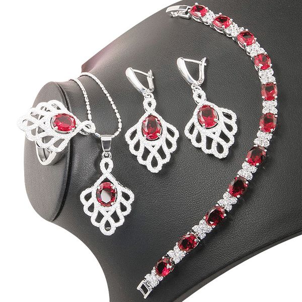 red garnet women wedding jewelry sets silver 925 bridal necklace earrings ring pendant bracelet gift box, Black
red garnet women wedding jewelry sets silver 925 bridal necklace earrings ring pendant bracelet gift box, Black
