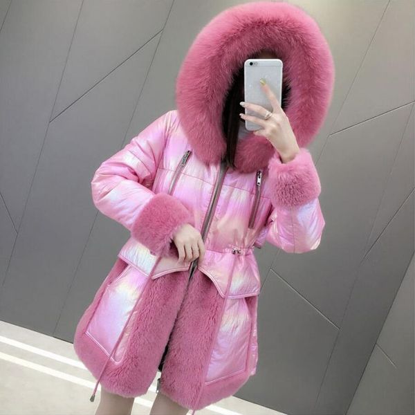 women fur collar hooded down cotton coat female fashion granular cashmere lambswools stitching slim warm winter coat r2299, Black