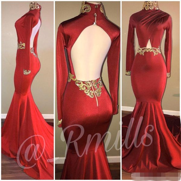 2019 red backless prom dresses backless long sleeves gold lace applique sequins sweep train evening party gowns custom made, Black
2019 red backless prom dresses backless long sleeves gold lace applique sequins sweep train evening party gowns custom made, Black