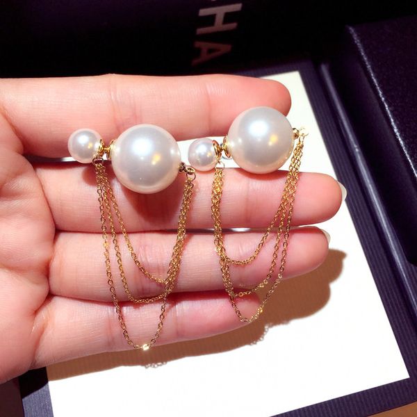 New trendy fashion luxury designer cute lovely double sided pearl chain stud earrings for woman girls
New trendy fashion luxury designer cute lovely double sided pearl chain stud earrings for woman girls