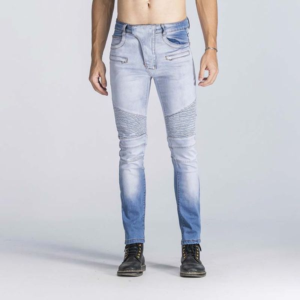 new men biker jeans denim knees holes draped panelled scratched pants washed zipper, Blue
new men biker jeans denim knees holes draped panelled scratched pants washed zipper, Blue