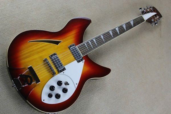 

factory custom semi-hollow sunburst electric guitar with 12 strings,rosewood fingerboard,hh pickups,white pickguard,can be customized