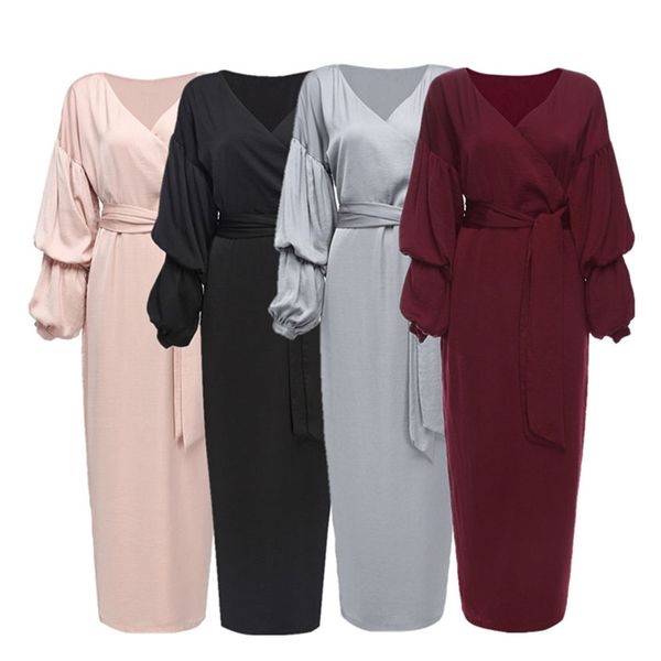 puff sleeve v-neck solid muslim traditional abaya dress for woman female islamic arab outdoor dress with belt wedding wear, Red
puff sleeve v-neck solid muslim traditional abaya dress for woman female islamic arab outdoor dress with belt wedding wear, Red