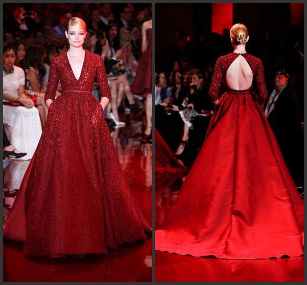 2019 новые платья выпускного вечера elie saab с глубоким v-образным вырезом с длинными рукавами 3/4 вечерние платья с длинными рукавами из б, Black;red 
2019 новые платья выпускного вечера elie saab с глубоким v-образным вырезом с длинными рукавами 3/4 вечерние платья с длинными рукавами из б, Black;red