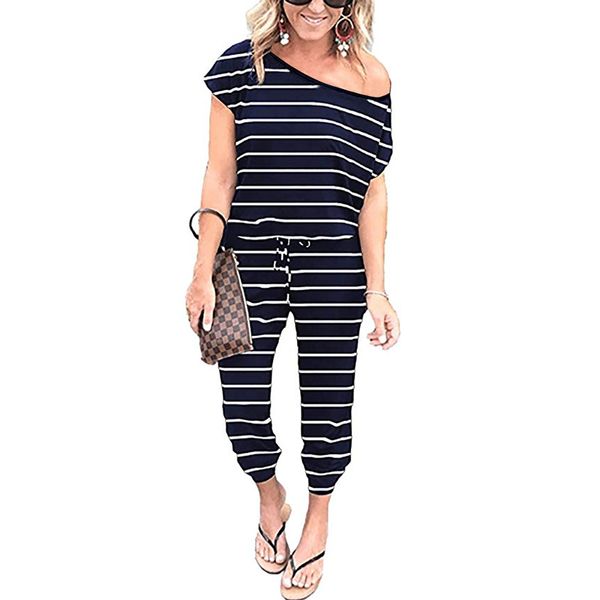 высокое качество полосатые повседневные хлопчатобумажные комбинезоны с коротким рукавом женщины лето 2020 s-3xl мода диагональное плечо комб, Black;white 
высокое качество полосатые повседневные хлопчатобумажные комбинезоны с коротким рукавом женщины лето 2020 s-3xl мода диагональное плечо комб, Black;white