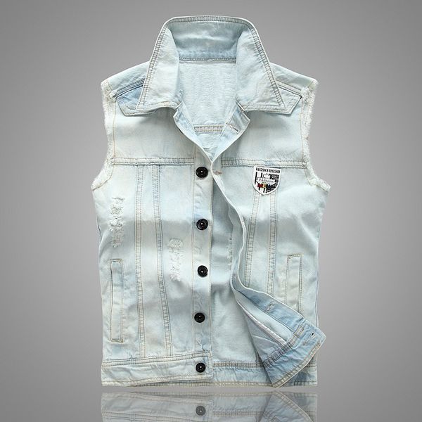 men's vests 2021 fashion men denim vest sleeveless washed jeans waistcoat hight quality light blue jacket for male, Black;white
men's vests 2021 fashion men denim vest sleeveless washed jeans waistcoat hight quality light blue jacket for male, Black;white