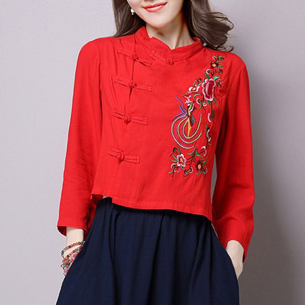 embroidery shirt blouse vintage chinese clothing fashion slim nine quarter short blouses women spring cotton linen shirts, White
embroidery shirt blouse vintage chinese clothing fashion slim nine quarter short blouses women spring cotton linen shirts, White