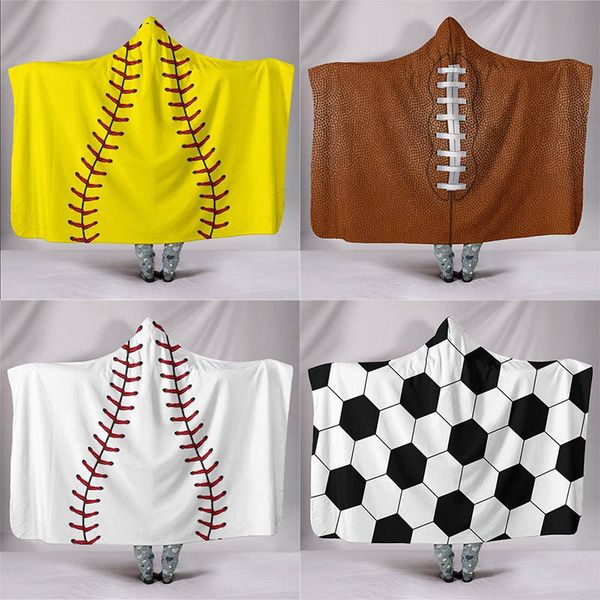 

200*150cm baseball football sherpa towel softball blanket sports theme hooded cape soccer bathing towel blankets swadding 6pcs