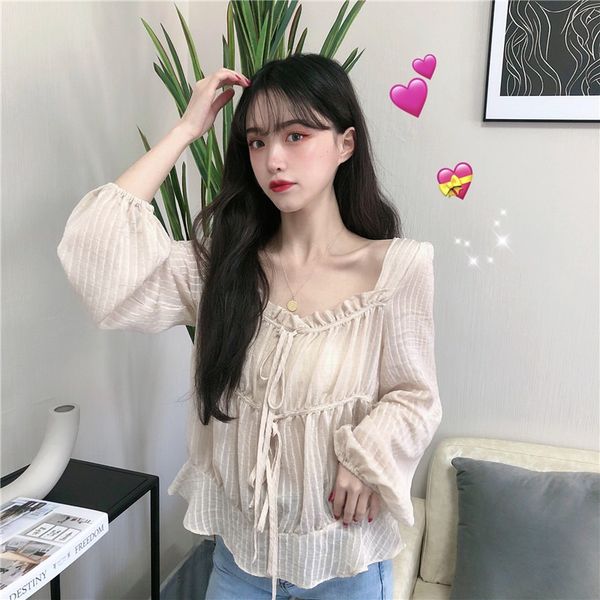 french gentle wind sweet temperament square collar puff sleeve waist short shirt bow tie pleated shirt women, White
french gentle wind sweet temperament square collar puff sleeve waist short shirt bow tie pleated shirt women, White