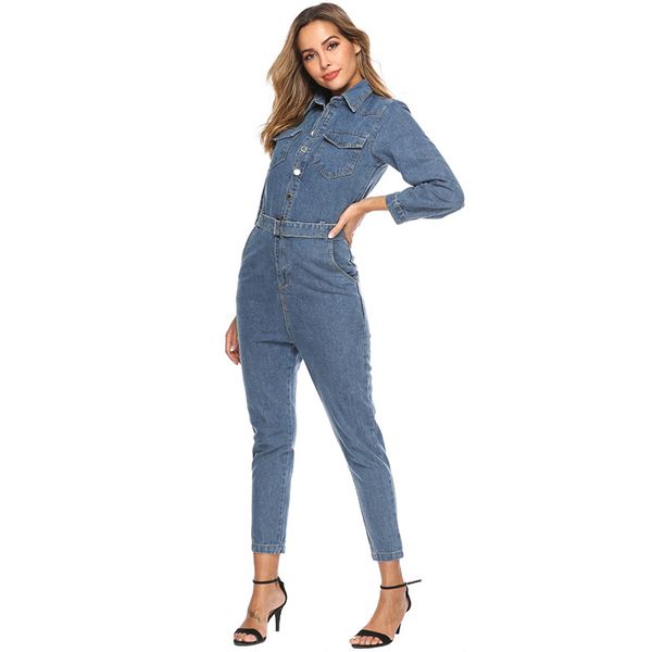 2020 fashion denim jumpsuit for women ankle-length high street turn-down collar button up shirt style long sleeve long overall, Black;white
2020 fashion denim jumpsuit for women ankle-length high street turn-down collar button up shirt style long sleeve long overall, Black;white