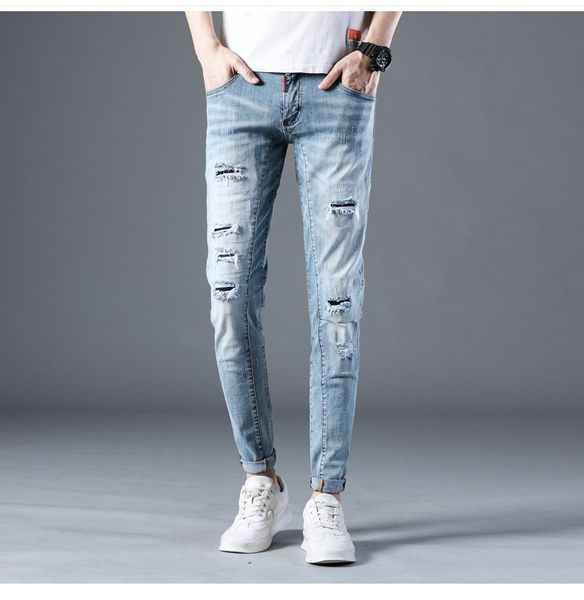 mens hole jeans fashion zipper fly pencil pants mens distrressed stretch jeans light blue mid long pants
mens hole jeans fashion zipper fly pencil pants mens distrressed stretch jeans light blue mid long pants