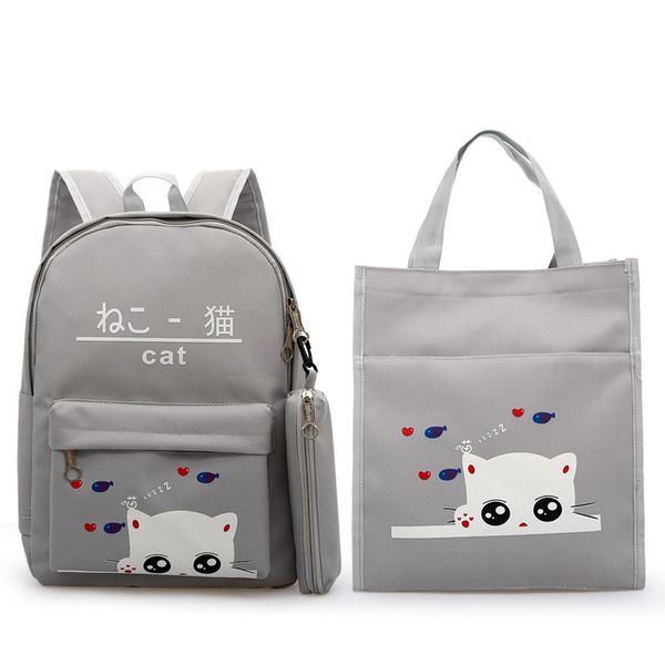 new korean japanese cat three-piece primary and secondary school boys and girls schoolbags,school bag, backpack, ultra light bag