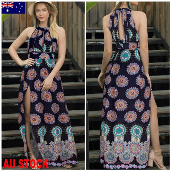 au women boho floral long maxi dress chiffon evening party summer beach sundress, Black;gray
au women boho floral long maxi dress chiffon evening party summer beach sundress, Black;gray