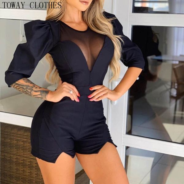 women's jumpsuits & rompers solid half sleeve black sheer mesh one-piece jumpsuit puff irregular hem skinny splicing romper, Black;white
women's jumpsuits & rompers solid half sleeve black sheer mesh one-piece jumpsuit puff irregular hem skinny splicing romper, Black;white