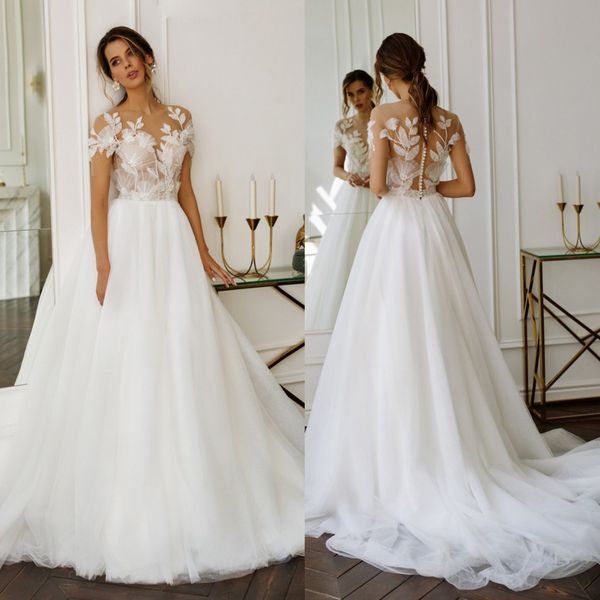 bohemain a line wedding dresses sheer neck appliques ruffles wedding dress illusion backless sweep train bridal gowns robes de mariée, White
bohemain a line wedding dresses sheer neck appliques ruffles wedding dress illusion backless sweep train bridal gowns robes de mariée, White