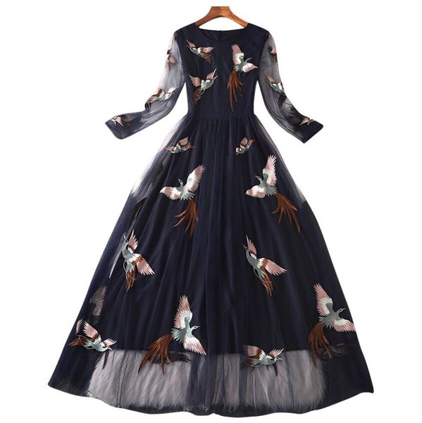 2021 summer autumn women's o neck long sleeves crane embroidery layered tulle mesh dresses elegant runway dresssw647, Black
2021 summer autumn women's o neck long sleeves crane embroidery layered tulle mesh dresses elegant runway dresssw647, Black
