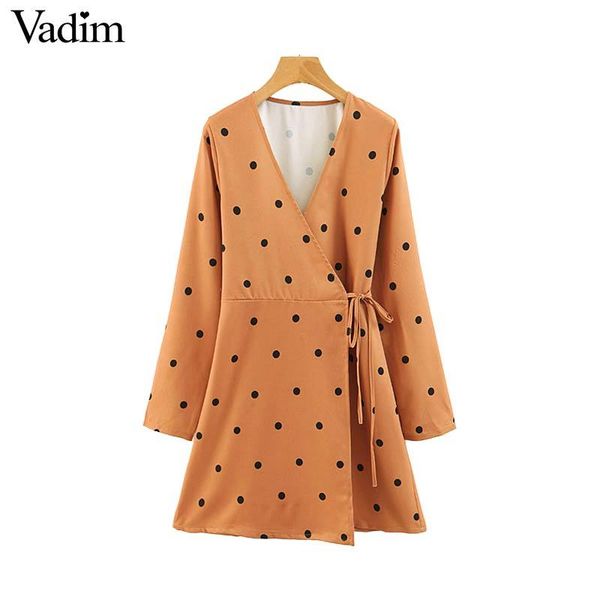 vadim women vintage dots print wrap dress bow tie long sleeve female casual mini dresses retro chic straight vestidos qb485, Black;pink
vadim women vintage dots print wrap dress bow tie long sleeve female casual mini dresses retro chic straight vestidos qb485, Black;pink