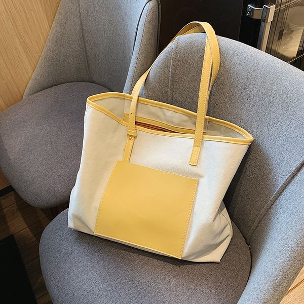 

jiulin south korea minority design new minimalist pu patchwork canvas shoulder bag women's bag portable joker commuter tote