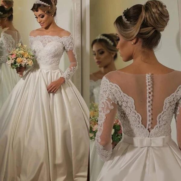 long sleeves wedding dresses 2020 sheer neck cover button back lace appliques beaded long garden bridal gowns vestidos de noiva custom, White
long sleeves wedding dresses 2020 sheer neck cover button back lace appliques beaded long garden bridal gowns vestidos de noiva custom, White