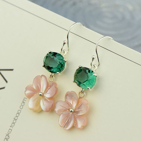 925 earrings sterling silver natural stone green crystal with shell pink flowers earrings for women personalized jewelry, Golden;silver
925 earrings sterling silver natural stone green crystal with shell pink flowers earrings for women personalized jewelry, Golden;silver